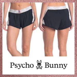 NWT NEW Psycho Bunny Black White Elastic Waist Logo Print Track Shorts Medium M